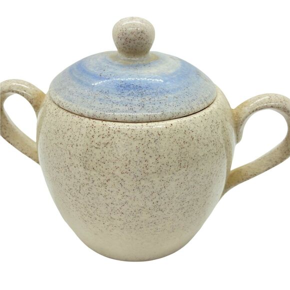 Sugar Bowl Retro Chic Arner’s White Blue Ceramic Sweet Little Kitchen Art Decor - Picture 2 of 15